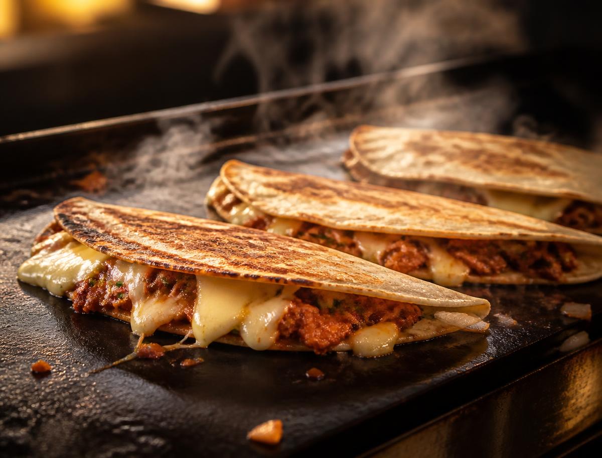 Gringas de queso fundido sobre el comal