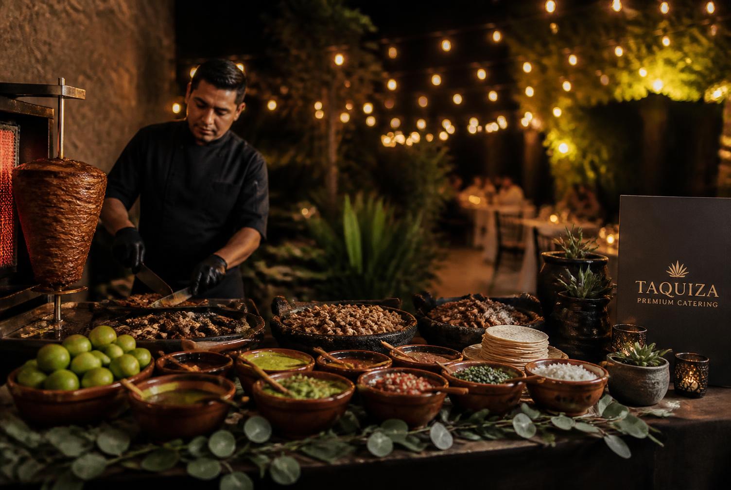Montaje de taquiza para evento privado de noche